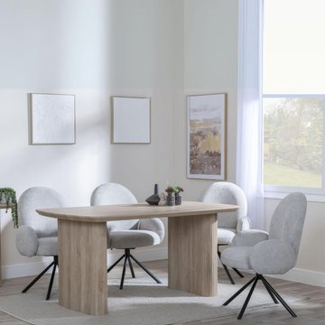 Bern fluted dining set - 6 seater - 160cm - oak - theo swivel dining chairs - grey fabric
