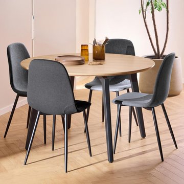 Cadiz dining set - round - 4 seater - 120cm - oak - with nesia dark grey fabric dining chair