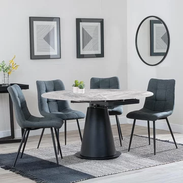 Get 2 chairs free - carrara extending dining set - 85cm-135cm - round - grey ceramic - 4x corona chair - light grey fabric