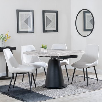 Get 2 chairs free - carrara extending dining set - 85cm-135cm - round - grey ceramic - 4x darwin chair - cream fabric