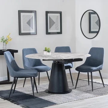 Get 2 chairs free - carrara extending dining set - 85cm-135cm - round - grey ceramic - 4x darwin chair - dark grey fabric