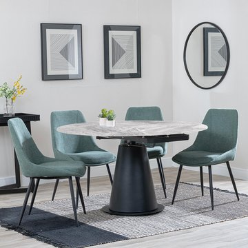 Get 2 chairs free - carrara extending dining set - 85cm-135cm - round - grey ceramic - 4x darwin chair - green fabric