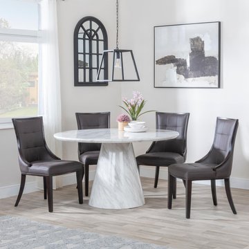 Carrera dining set - 4 seater - 130cm - round - white marble - 4x paris dining chairs - brown leather - brown legs