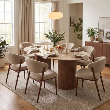 Delphi extending dining set - 120cm-200cm - dark brown - ceramic and wooden - 6 cavi chairs