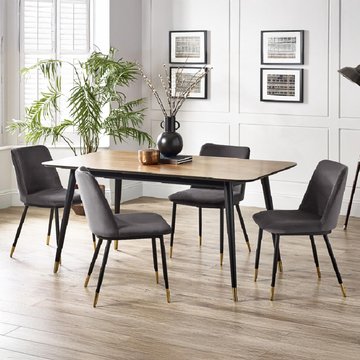 Findlay dining set - walnut - 4-6 seater - 160cm - delaunay grey chairs
