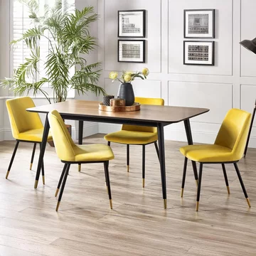 Findlay dining set - walnut - 4-6 seater - 160cm - delaunay yellow chairs