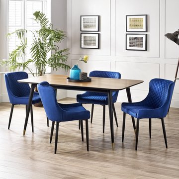 Findlay dining set - walnut - 4-6 seater - 160cm - luxe blue chairs