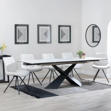 Get 2 chairs free - clearance - hayden extending dining set - 160cm-240cm - white ceramic - boden swivel chair - cream fabric
