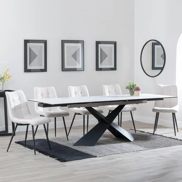 Clearance - hayden extending dining set - 160cm-240cm - white ceramic - corona chair - beige fabric