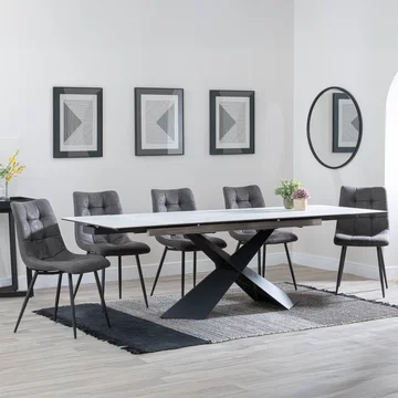 Get 2 chairs free - clearance - hayden extending dining set - 160cm-240cm - white ceramic - corona chair - grey fabric