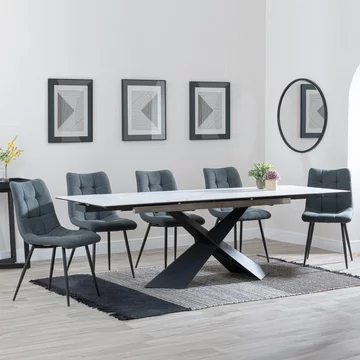 Get 2 chairs free - clearance - hayden extending dining set - 160cm-240cm - white ceramic - corona chair - light grey fabric