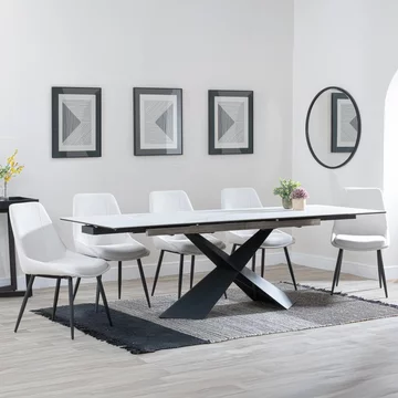 Get 2 chairs free - clearance - hayden extending dining set - 160cm-240cm - white ceramic - darwin chair - cream fabric