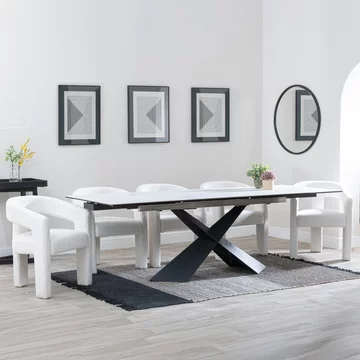 Clearance - hayden extending dining set - 160cm-240cm - white ceramic - kiefer chair - cream boucle fabric