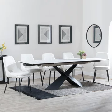 Get 2 chairs free - clearance - hayden extending dining set - 160cm-240cm - white ceramic - peyton chair - cream fabric