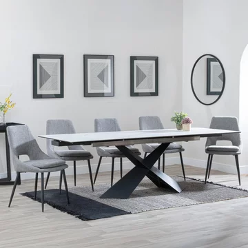 Get 2 chairs free - clearance - hayden extending dining set - 160cm-240cm - white ceramic - peyton chair - grey fabric