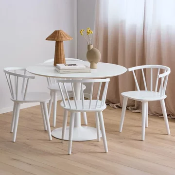 Ibiza round dining set - 4 seater - 110cm - white - with 4 ida spindle dining chairs