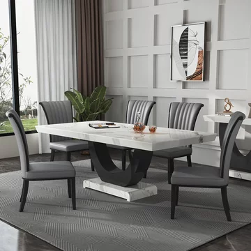 Clearance - madrid dining set - 8 seater - 200cm - white marble - cadiz dining chairs - grey leather