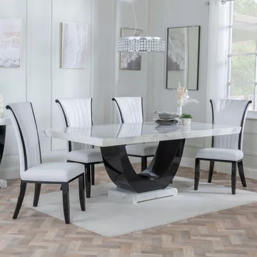Clearance - madrid dining set - 8 seater - 200cm - white marble - cadiz dining chairs - white leather