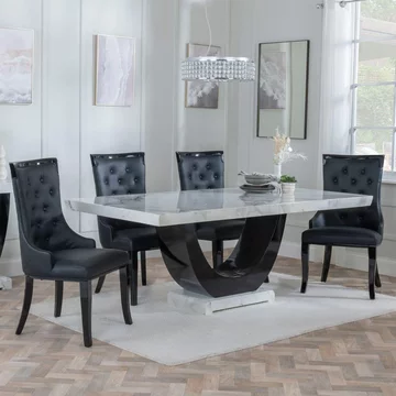 Clearance - madrid dining set - 8 seater - 200cm - white marble - carmela dining chairs - cream leather