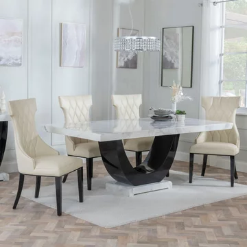 Clearance - madrid dining set - 8 seater - 200cm - white marble - mimi dining chairs - cream leather
