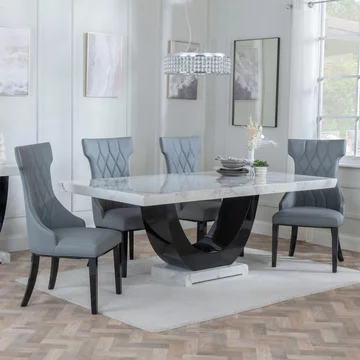 Clearance - madrid dining set - 8 seater - 200cm - white marble - mimi dining chairs - grey leather
