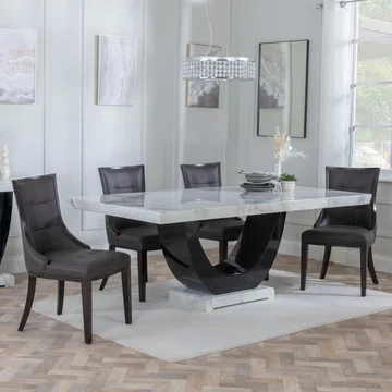 Clearance - madrid dining set - 8 seater - 200cm - white marble - paris dining chairs - brown leather - brown legs