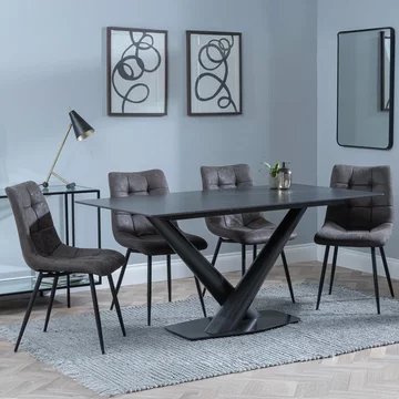 Get 2 chairs free - clearance - maldon dining set - 6 seater - 160cm - black ceramic - corona dining chairs - grey fabric