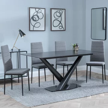 Clearance - maldon dining set - 6 seater - 160cm - black ceramic - lido dining chairs - dark grey fabric - black legs