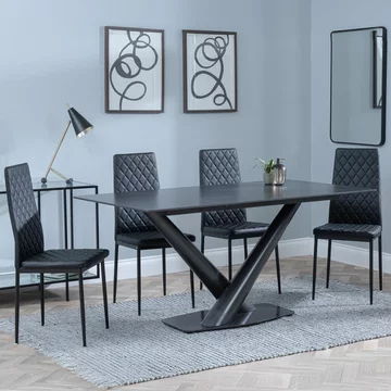 Clearance - maldon dining set - 6 seater - 160cm - black ceramic - metro dining chairs - black leather - black legs