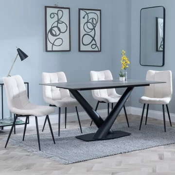 Clearance - maldon dining set - 6 seater - 160cm - grey ceramic - corona dining chairs - beige fabric