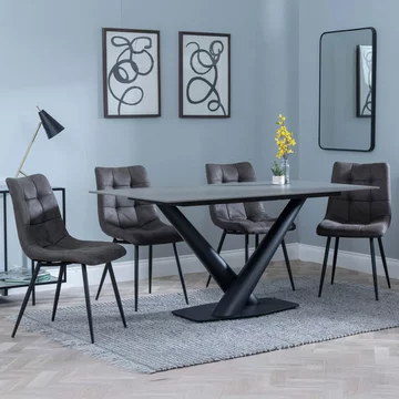 Get 2 chairs free - clearance - maldon dining set - 6 seater - 160cm - grey ceramic - corona dining chairs - grey fabric