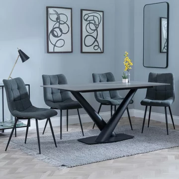 Get 2 chairs free - clearance - maldon dining set - 6 seater - 160cm - grey ceramic - corona dining chairs - light grey fabric