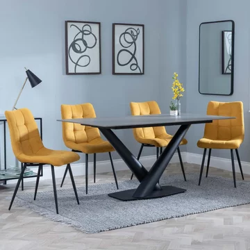 Clearance - maldon dining set - 6 seater - 160cm - grey ceramic - corona dining chairs - yellow fabric