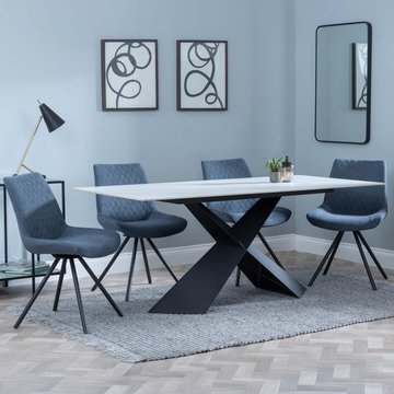 Get 2 chairs free - merlin dining set - 6-8 seater - 180cm - white ceramic - boden swivel dining chairs - dark grey fabric