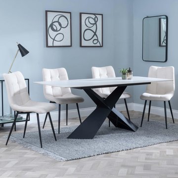 Merlin dining set - 6-8 seater - 180cm - white ceramic - corona dining chairs - beige fabric