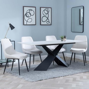 Get 2 chairs free - merlin dining set - 6-8 seater - 180cm - white ceramic - darwin dining chairs - cream fabric