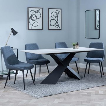 Get 2 chairs free - merlin dining set - 6-8 seater - 180cm - white ceramic - darwin dining chairs - dark grey fabric