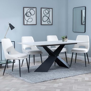 Get 2 chairs free - merlin dining set - 6-8 seater - 180cm - white ceramic - peyton dining chairs - cream fabric