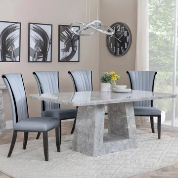 Milan dining set - 6 seater - 160cm - grey marble - cadiz dining chairs - grey leather