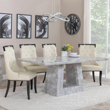 Milan dining set - 6 seater - 160cm - grey marble - carmela dining chairs - cream leather