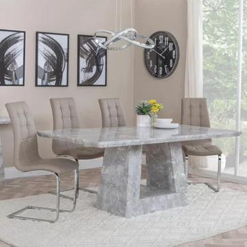Milan dining set - 6 seater - 160cm - grey marble - jamison dining chairs - beige faux leather
