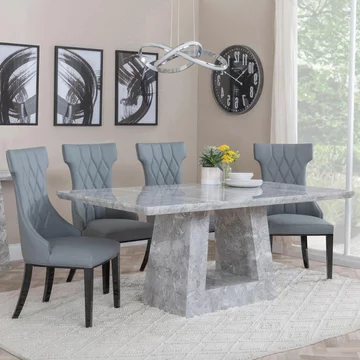 Milan dining set - 6 seater - 160cm - grey marble - mimi dining chairs - grey leather