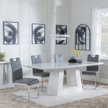 Milan dining set - 6 seater - 160cm - white marble - bianco dining chairs - grey faux leather