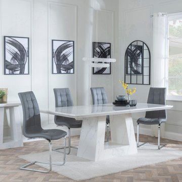 Milan dining set - 6 seater - 160cm - white marble - jamison dining chairs - grey faux leather