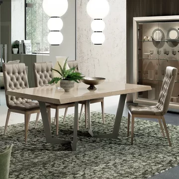 Elite italian dining set - extending - with capitonne dining chairs - sand birch