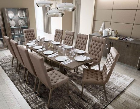 Platinum italian dining set - silver - butterfly extending - with capitonne nabuk chairs