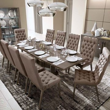 Platinum italian dining set - silver - butterfly extending - with dama nabuk chairs