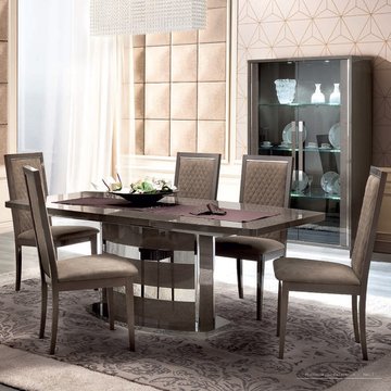 Platinum italian dining set - silver - butterfly extending - with nabuk chairs