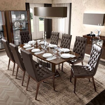 Roma italian dining set - butterfly extending - walnut - with capitonne leather chairs - variant available