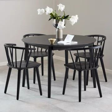 Montreux round dining set - 4 seater - 115cm - black - with 4 ida spindle dining chairs
